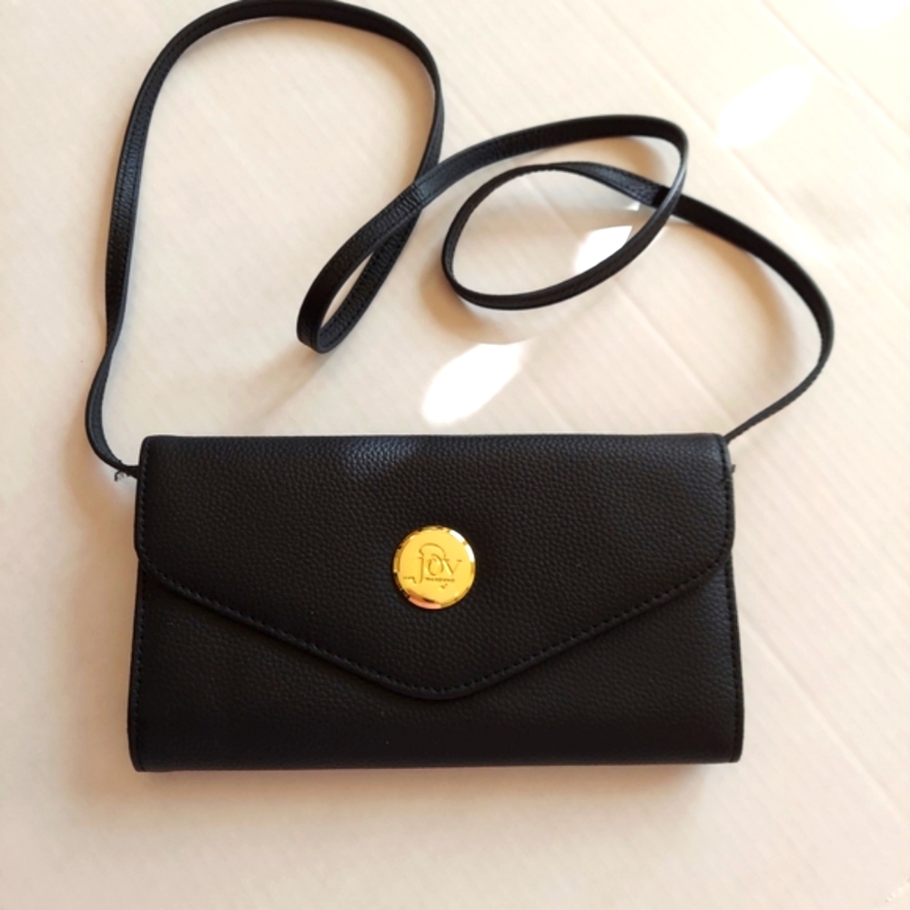 JOY Black Leather Women's Bag, Purse, Clutch or Detachable Shoulder Strap NWOT